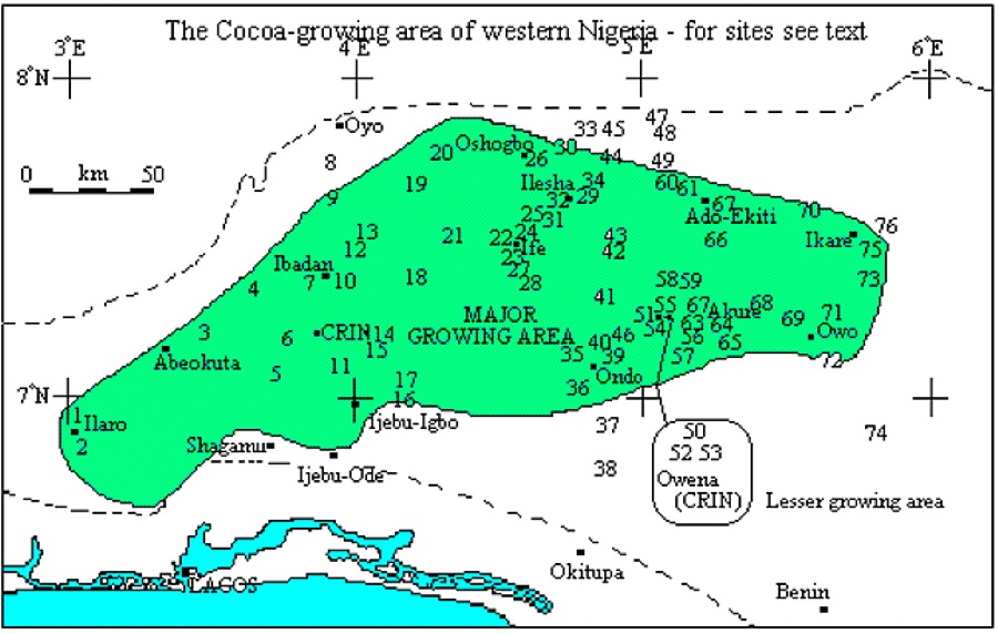{Cocoa growing areas of western Nigeria}