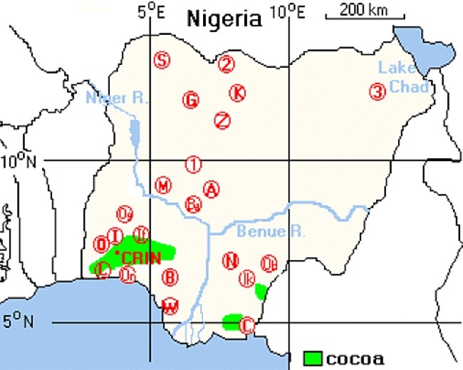 {Map of ant collections in Nigeria}