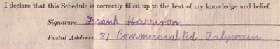 Frank Harrison signature 1911 census
