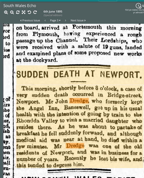 John Dredge death 1895