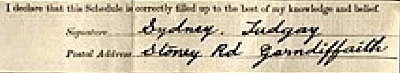 Sydney Tudgay signature 1911 census